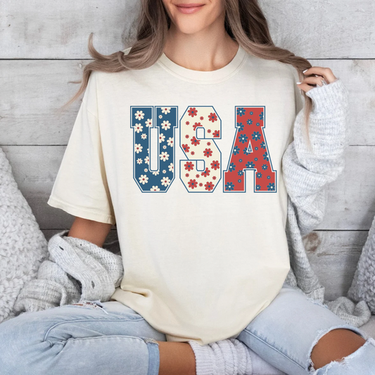 Floral USA Tee Comfort Colors