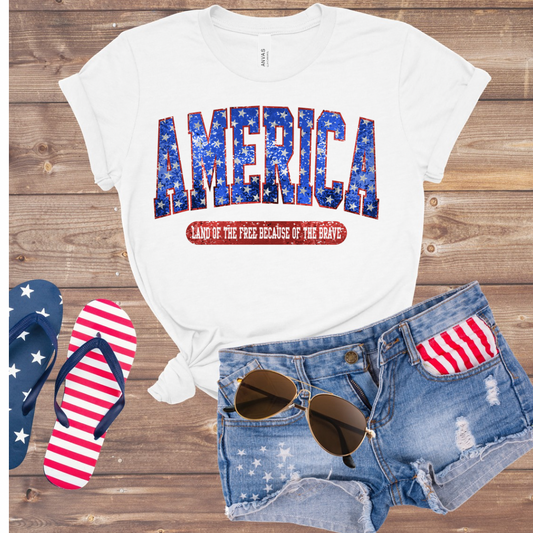 America Faux Glitter Tshirt Bella Canvas