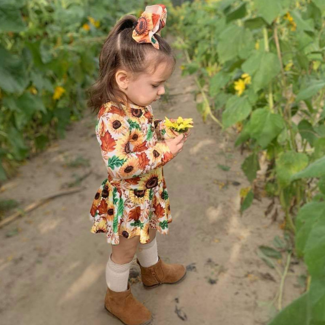 Autumn Long Sleeve Bodysuit Dress and Bow